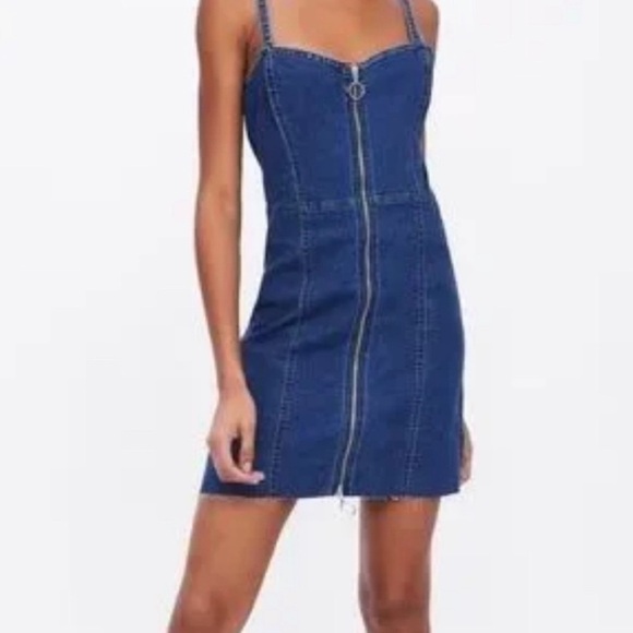 New Look Blue Denim Front Zip Dress Size Small - Picture 1 of 5